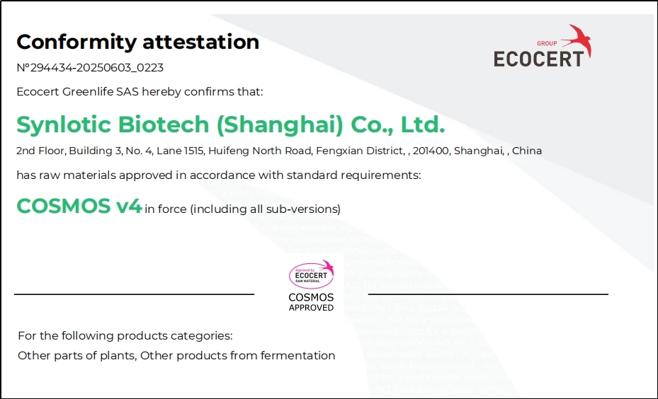 Shanghai Yunluo Yikeduoyin obtiene la certificación COSMOS