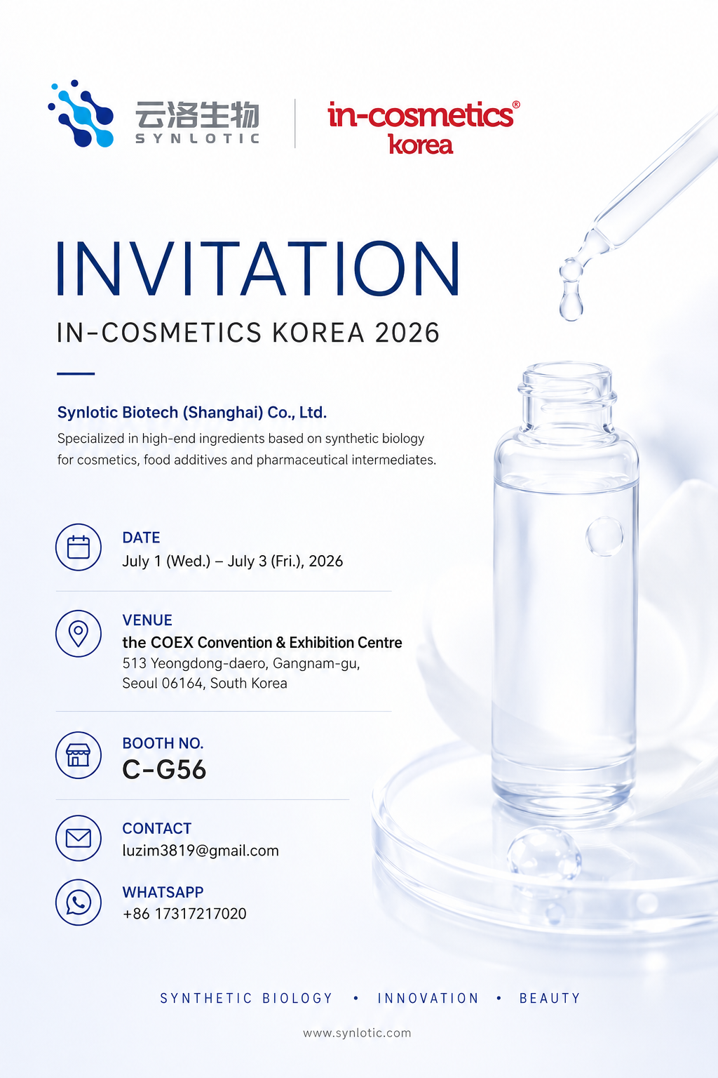 Synlotic Biotech exhibirá ingredientes innovadores de biología sintética en in-cosmetics Korea 2026